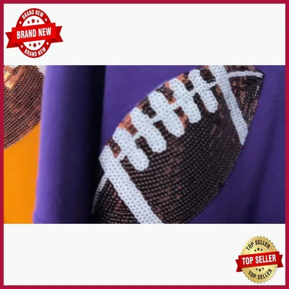 Loose Fit Football Sequin Sweatshirt Long Sleeve Pullover Casual Gameday Top - Picture 7 of 7